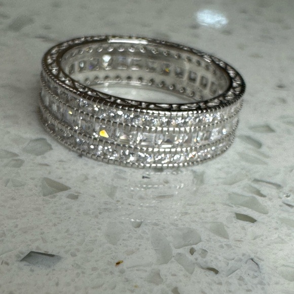STERLING SILVER TRIPLE ROW ETERNITY BAND SIZE 9 - Picture 14 of 17